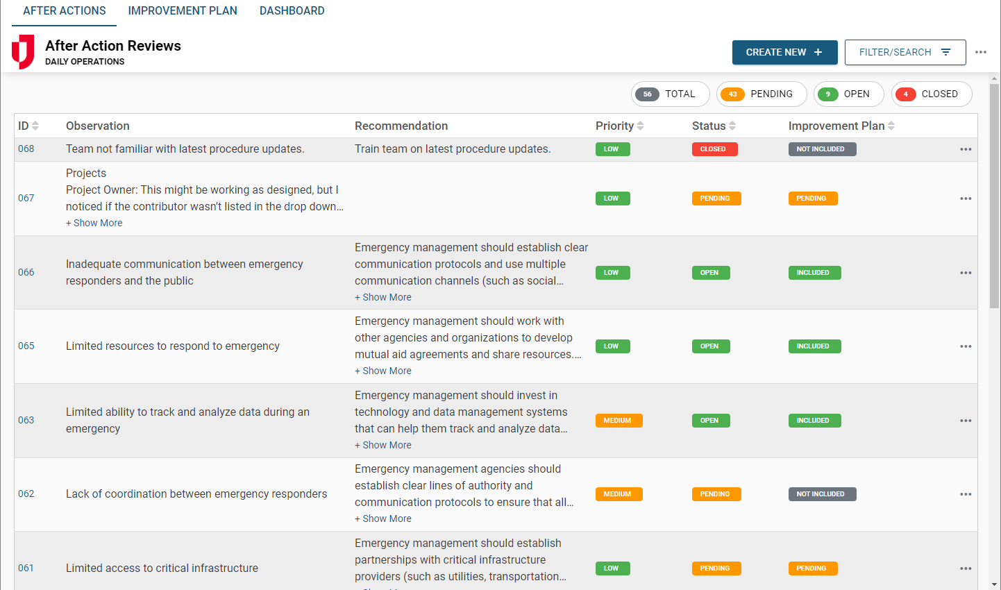 After Action List View